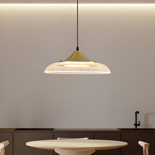 Gold black bowl LED pendant hanging in contemporary interior