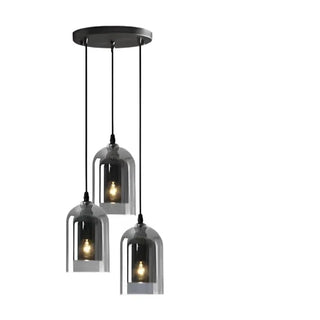 Mid-century double glass pendant with grey smoked shade and adjustable cord