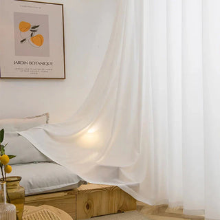 white sheer curtain opaque window drapes polyester woven panels angle view