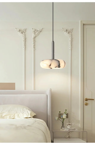 Natural Stone Pendant Light – Black Bedroom Lighting with Metallic Iron Finish