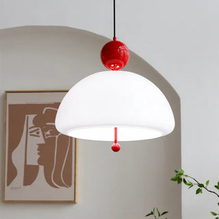 Creamy Glass Pendant Light – Modern LED Bedroom Lamp with Iron Finish Fixture