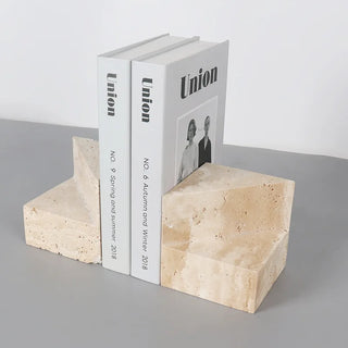 natural marble bookends travertine stone geometric minimalist decor close-up