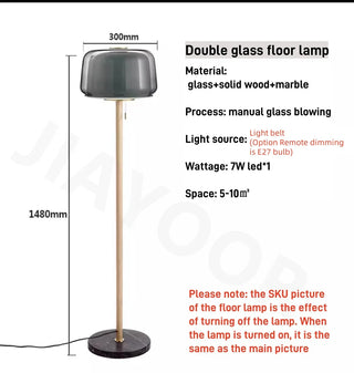Glass Floor Lamp – Modern Floor Lamp with Wooden Base | Adjustable Brightness