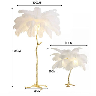Lampadaire plume – Lampe artisanale en plumes d'autruche avec base en métal | Éclairage d'ambiance élégant
