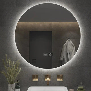 LED round smart defogging bathroom mirror front view