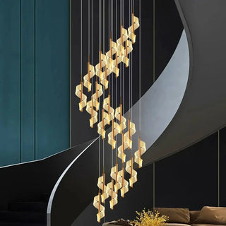 Lustre spirale moderne – Luminaire de luxe en cristal pour villa et salon