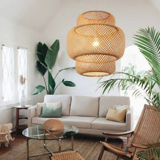 Bamboo Hanging Lamp – Hand Woven Pendant Ceiling Light With Soft LED Lighting