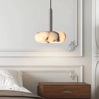 Natural Stone Pendant Light – Black Bedroom Lighting with Metallic Iron Finish