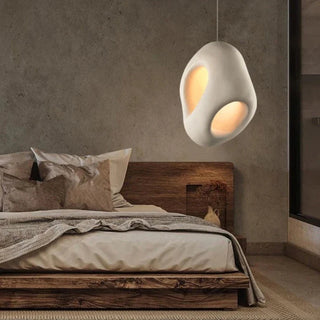 Scandinavian resin pendant close-up — natural texture artisan lamp