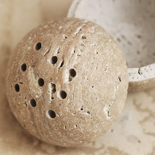 travertine marble sphere handcrafted incense burner elegant beige stone diffuser set view