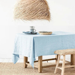 linen tablecloth premium european linen fabric sky blue rectangle cover front view