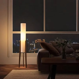 Nordic Wooden Floor Lamp – Scandinavian Standing Lamp with Fabric Shade for Living Room