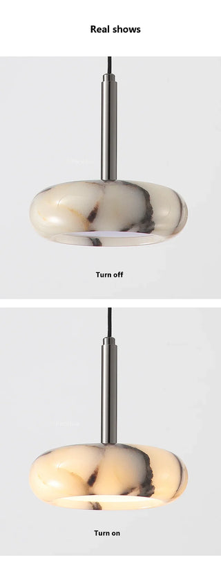 Natural Stone Pendant Light – Black Bedroom Lighting with Metallic Iron Finish