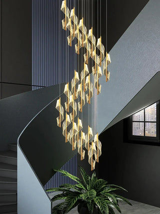 Lustre spirale moderne – Luminaire de luxe en cristal pour villa et salon