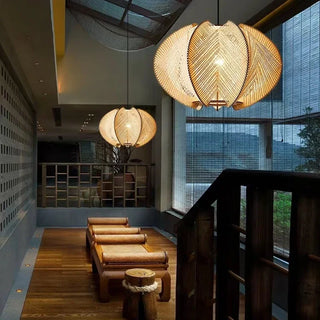 Nordic Wooden Pendant Light – Scandinavian Pendant Lamp with LED Cord Suspension