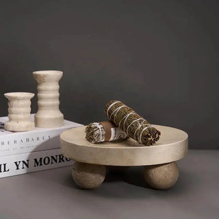 travertine stone tray earthworks italia luxury sphere ball stand handcrafted decor side view