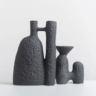 ceramic vase handcrafted italian artisan charcoal black modern minimalist design detail