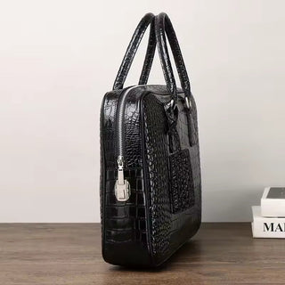 leather briefcase genuine cow leather 14 inch laptop messenger bag alligator pattern angle view