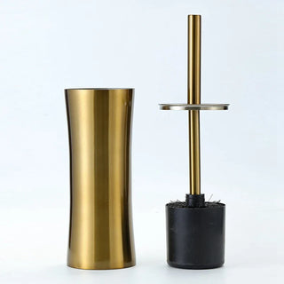 gold brass long handle rust resistant stainless steel toilet brush bathroom angle view