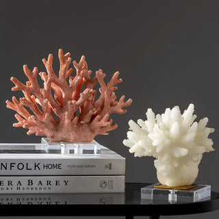 handcrafted resin coral figurine sculpture with crystal accents close-up