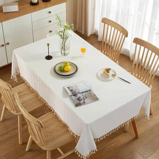 swedish cotton tablecloth handmade rectangle table cover tassels side view