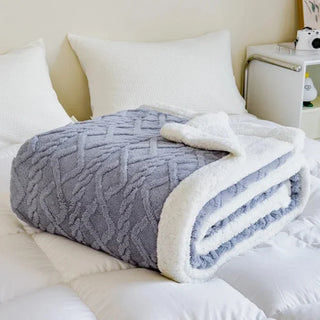 double layer throw blanket soft cozy polyester grey blue scandinavian style front view