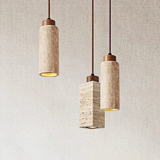 Modern Pendant Lamp – Natural Lampshade with Travertine Stone Design