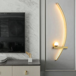 Dimmable gold curved sconce close-up — premium aluminum wall lamp