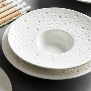 ceramic dining plate earthworks handcrafted porcelain dinnerware elegant tableware set close-up