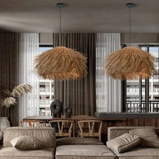 Braided Rattan Pendant Lamp – Vintage Adjustable Height Decorative Pendant Light