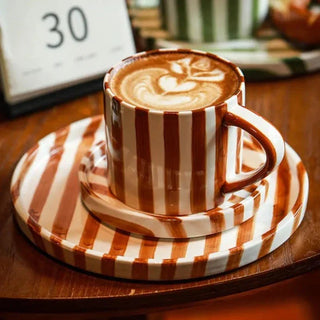 ceramic mug toscana collection hand painted orange striped cup set view