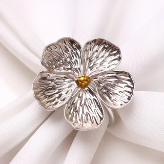 flower bloom napkin rings handcrafted metal table decor elegant dining side view