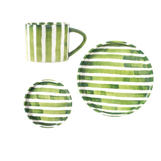 ceramic mug collection handcrafted green stripe mugs hemma home earthworks detail