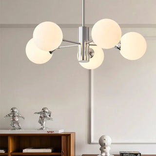 Nordic Iron Chandelier – Silver Iron Fixture with White Glass Globes for Living Room Lighting