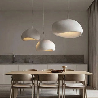 Designer Pendant Lamp – Nordic White Resin Dome with Soft Ambient Lighting