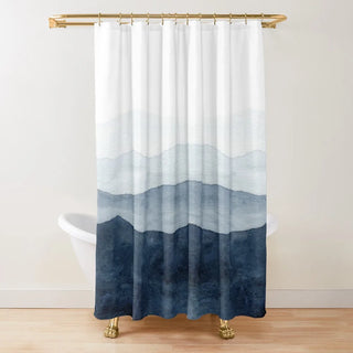 eco-friendly blue ombré mold resistant polyester waterproof shower curtain front view