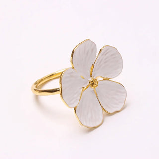 flower bloom napkin rings handcrafted metal table decor elegant dining top view