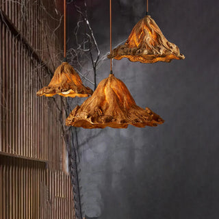 Handmade resin lotus pendant ceiling lamp — warm corten finish