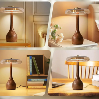 Wood Copper Desk Lamp – Adjustable LED, Vintage Style Bedroom Lighting
