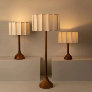 Wabi-Sabi Floor Lamp – Wooden Bamboo LED Light With Fabric Shade