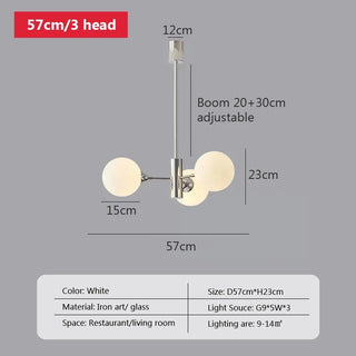 Nordic Iron Chandelier – Silver Iron Fixture with White Glass Globes for Living Room Lighting