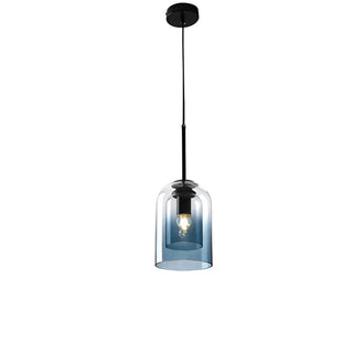 Gradient blue polished glass double pendant light with adjustable cord