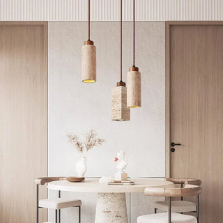 Modern Pendant Lamp – Natural Lampshade with Travertine Stone Design