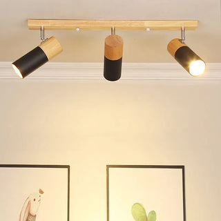 Wood Ceiling Light – Adjustable Surface Mounted Light with Directional Spot Lamp