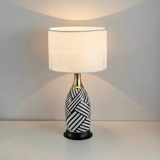 Chic Table Lamp – Zebra Pattern Ceramic & Gold Metal with Soft Fabric Shade
