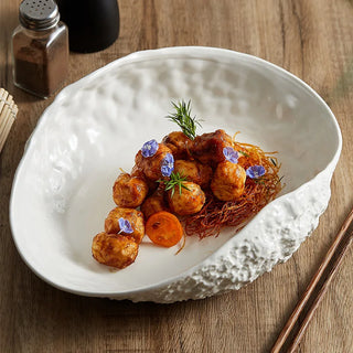 rock shell ceramic plate earthworks handcrafted luxury dining plate dishwasher safe side view