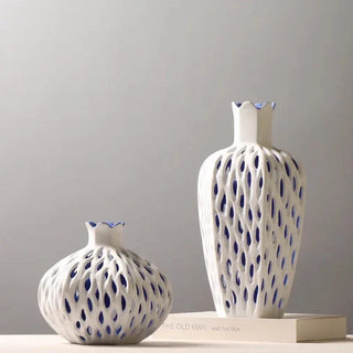 hollow ceramic vase modern minimalist handcrafted decorative flower holder set view
