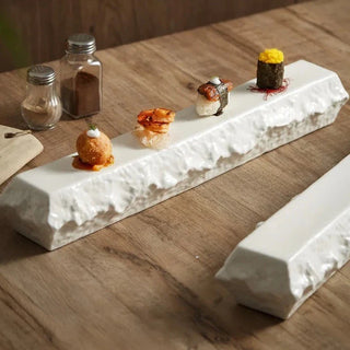 ceramic sushi plate earthworks handcrafted porcelain dining ware elegant rectangular tray side view