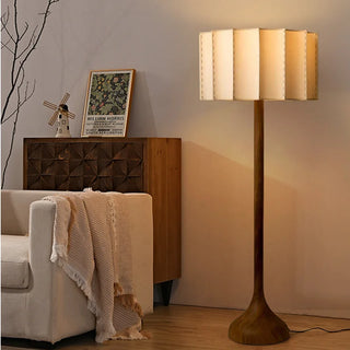 Wabi-Sabi Floor Lamp – Wooden Bamboo LED Light With Fabric Shade