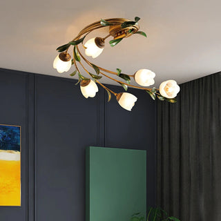 Eliova Ceiling Light – Floral Pattern Glass Metal Lamp | Living Room Lighting Fixture
